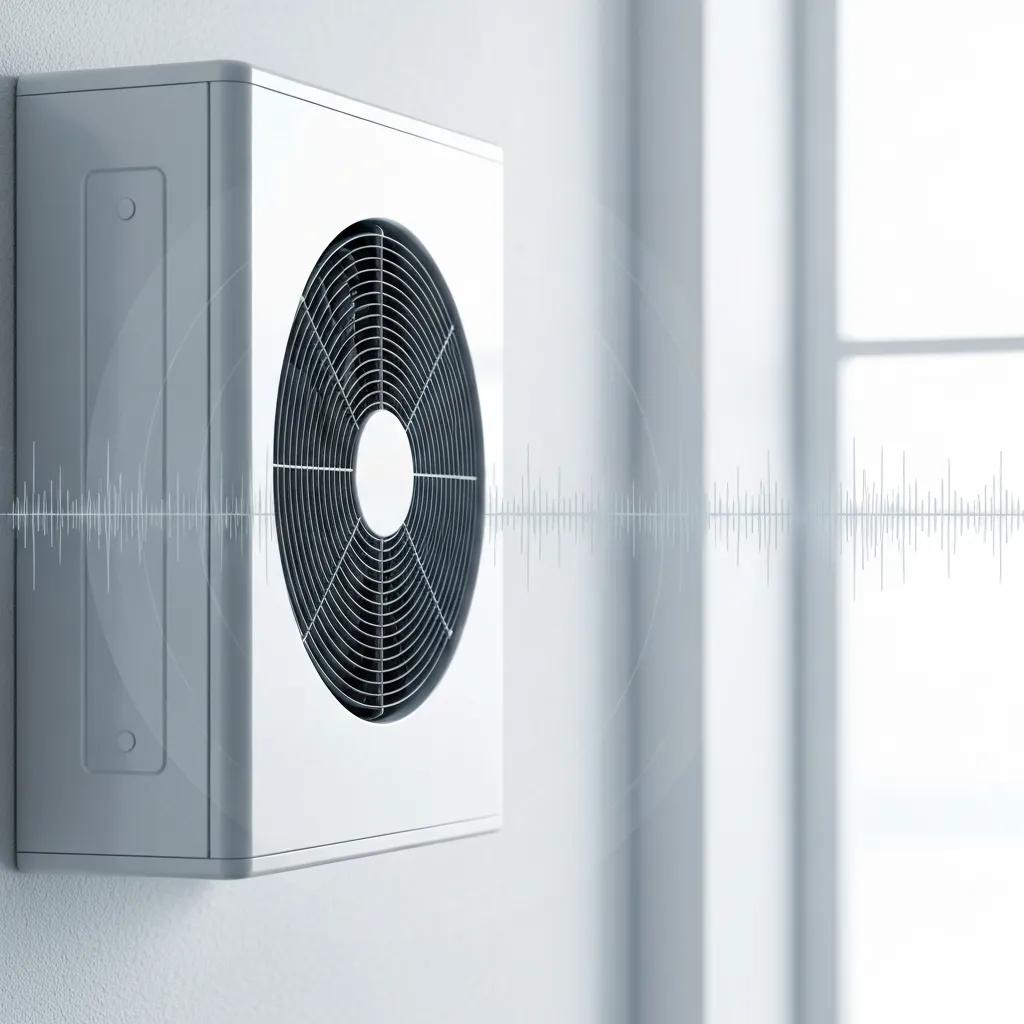 Heat pump with sound indicators highlighting noise diagnosis and repair